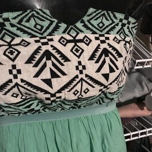 Strapless, long dress.